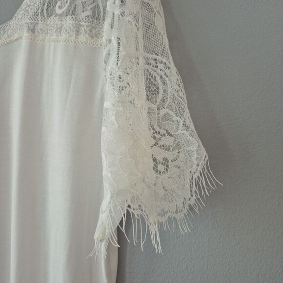 Pol White Lace Short Sleeve Deep V Neck Pullover Tee Shirt Womens XL - Picture 6 of 9